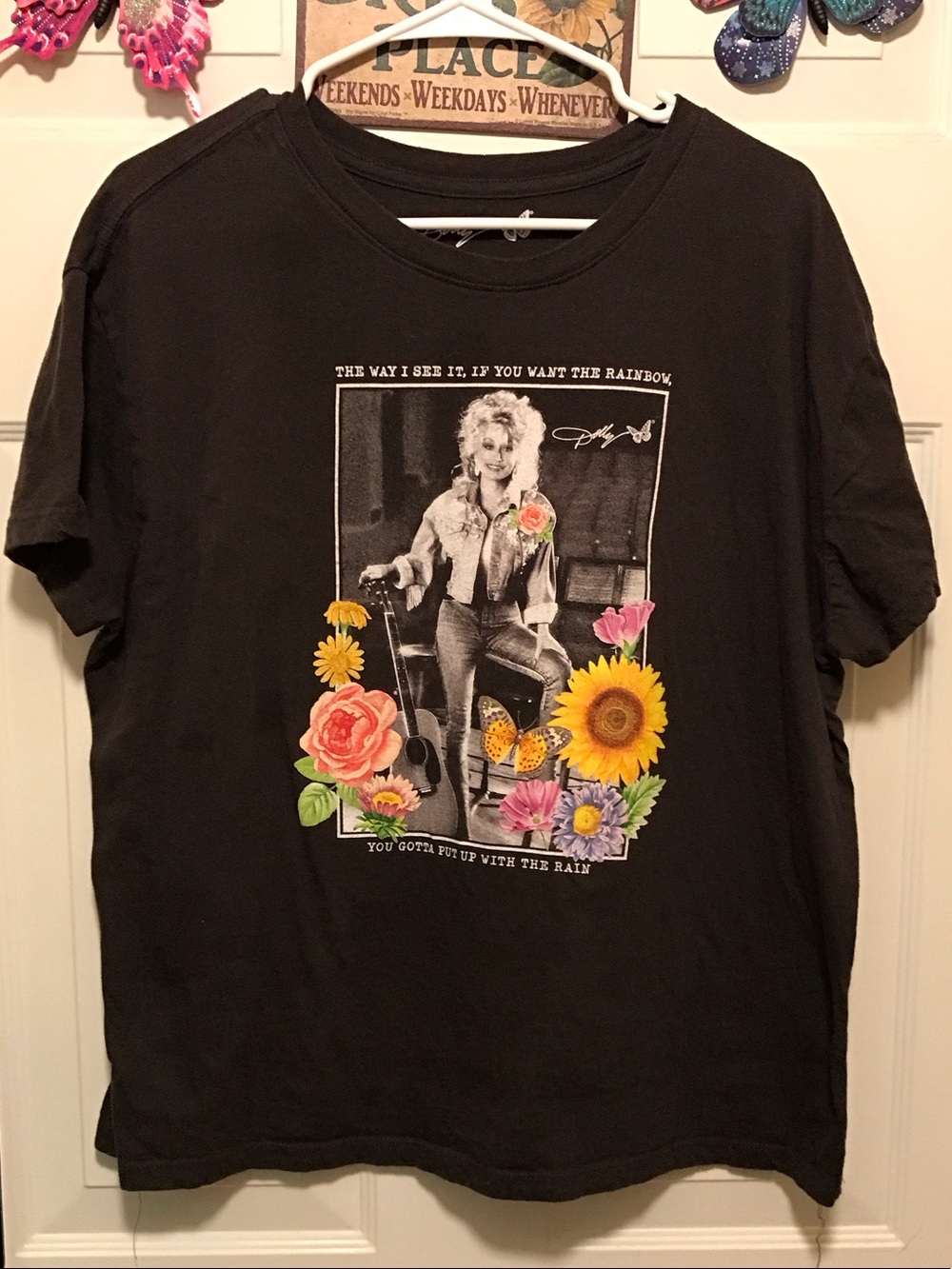 Dolly Parton - Black Graphic Flower Tee - by Dolly